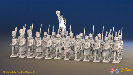 Napoleonic French Line Infantry Battalion Advancing - Greatcoats, Gaiters and Bearskin Grenadiers - 24 figures, front view