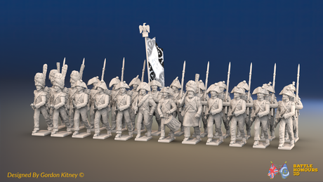 Napoleonic French Line Infantry Battalion Advancing - Jackets, Bicornes and Bearskin Grenadiers - 24 figures, front view
