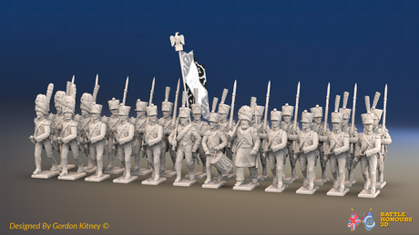 Napoleonic French Line Infantry Battalion Advancing - Jackets, Gaiters and Bearskin Grenadiers - 24 figures, front view