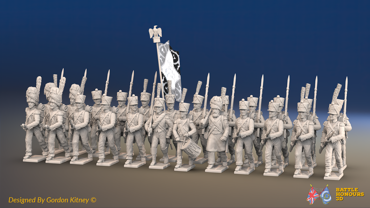 Napoleonic French Line Infantry Battalion Advancing - Jackets and Bearskin Grenadiers - 24 figures, front view