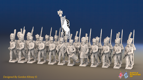 Napoleonic French Line Infantry Battalion Advancing - Jackets and Bearskin Grenadiers - 24 figures, front view