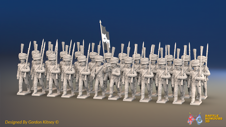 Napoleonic French Elite Light Infantry Battalion March Attack - Colpacks and Jackets - 24 figures, front view
