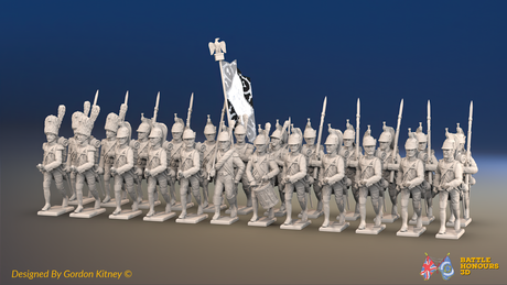 Napoleonic French Foot Dragoon Battalion Advancing - Gaiters and Bearskin Elite Troops - 24 figures, front view