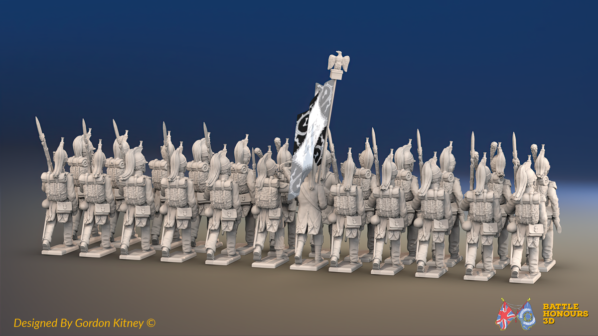 Napoleonic French Foot Dragoon Battalion Advancing - Plumed Helmets - 24 figures, rear view