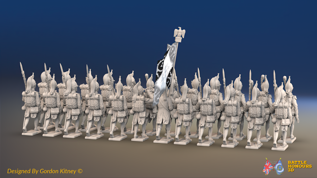 Napoleonic French Foot Dragoon Battalion Advancing - Plumed Helmets and Gaiters - 24 figures, rear view