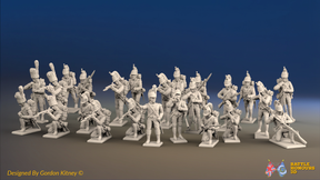 Napoleonic French Foot Dragoon Battalion Skirmishing - Gaiters and Bearskin Elite Troops - 24 figures, front view