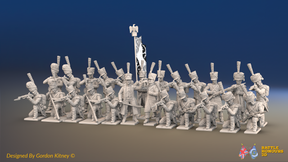 Napoleonic French Light Infantry Battalion Kneeling Firing Line - Greatcoats - 24 figures, front view