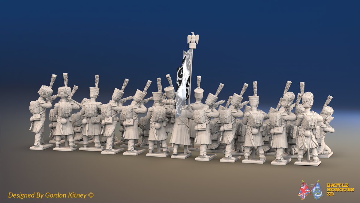 Napoleonic French Light Infantry Battalion Kneeling Firing Line - Greatcoats - 24 figures, rear view