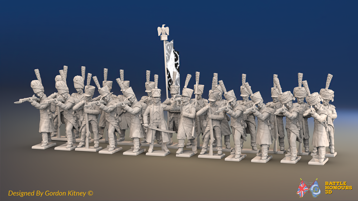 Napoleonic French Light Infantry Battalion Firing Line - Greatcoats - 24 figures, front view