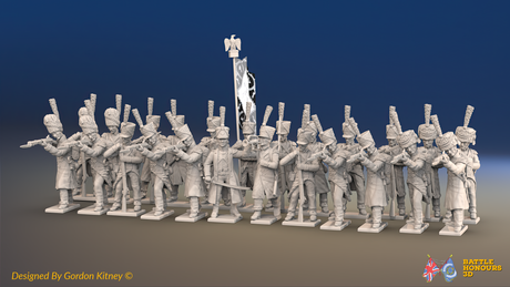 Napoleonic French Light Infantry Battalion Firing Line - Greatcoats - 24 figures, front view