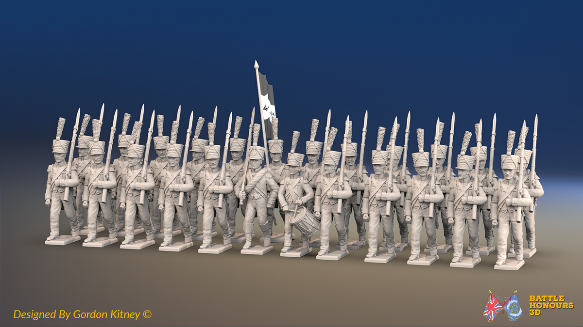 Napoleonic French Grenadier Battalion March Attack - Shakos and Jackets - 24 figures, front view