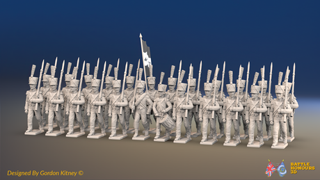 Napoleonic French Grenadier Battalion March Attack - Shakos and Jackets - 24 figures, front view