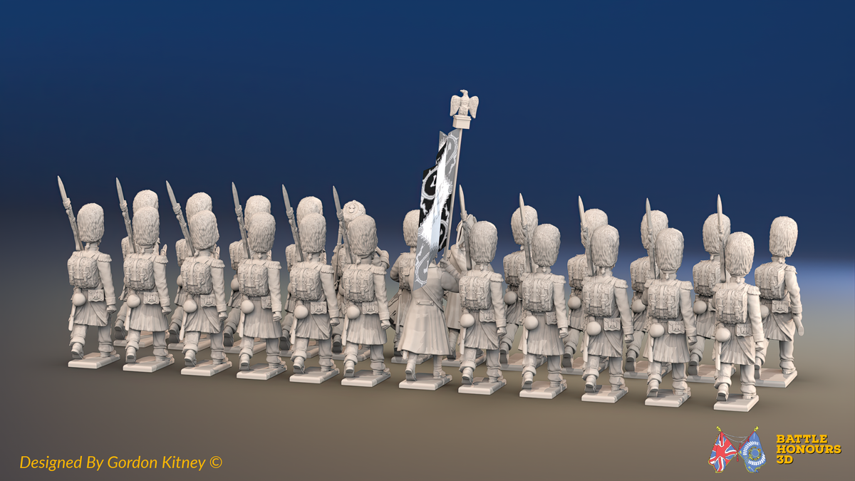 Napoleonic French Old Guard Chasseurs Battalion Advancing - Greatcoats - 24 figures, rear view