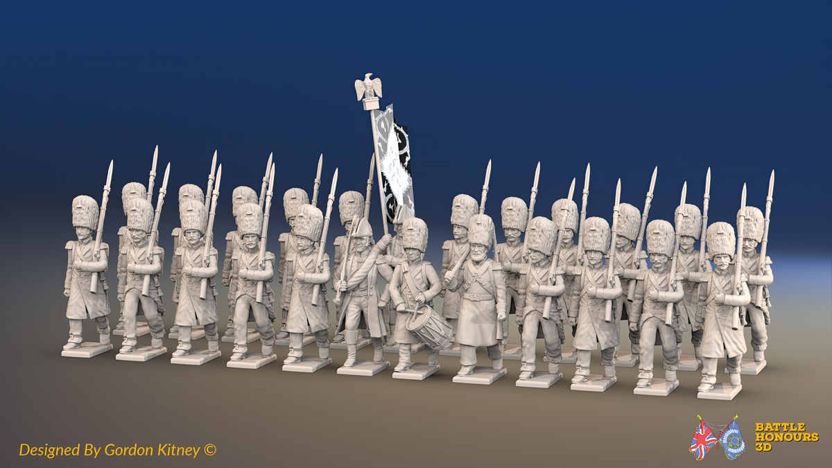 Napoleonic French Old Guard Chasseurs Battalion Marching - Greatcoats - 24 figures, front view