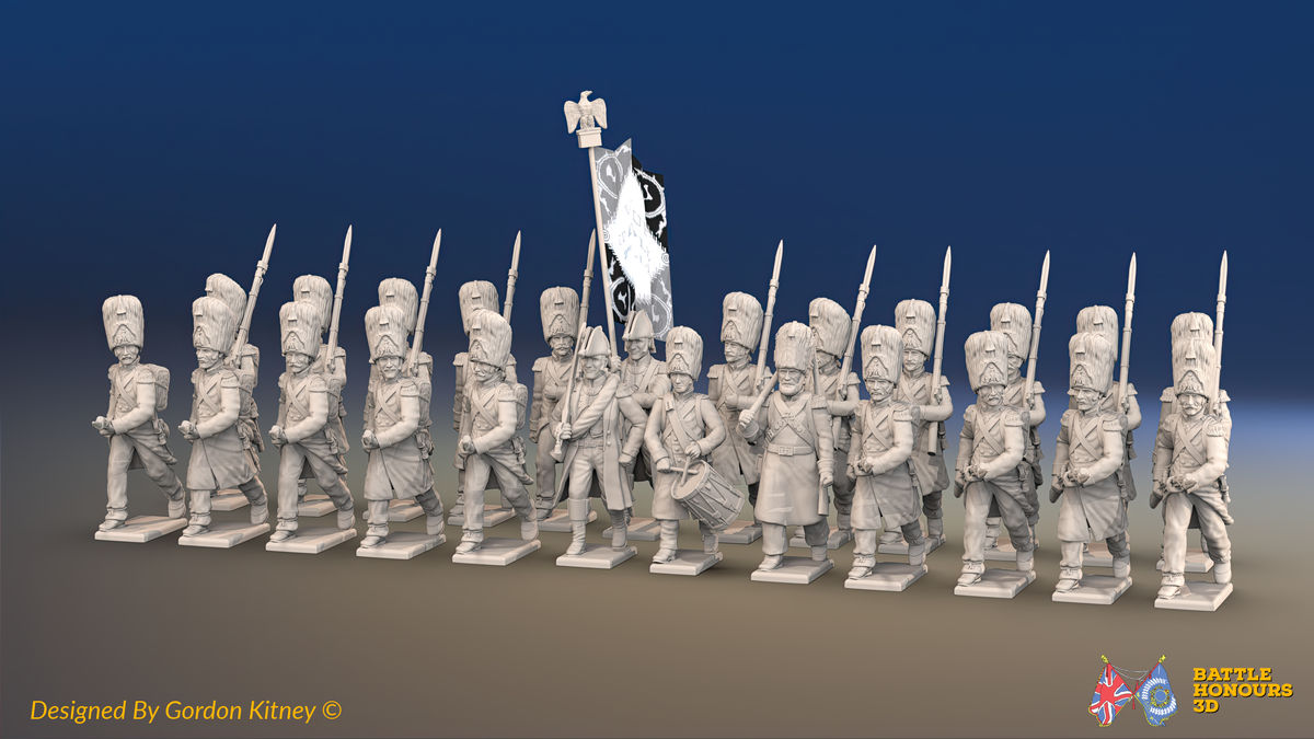 Napoleonic French Old Guard Grenadiers Battalion Advancing - Greatcoats - 24 figures, front view