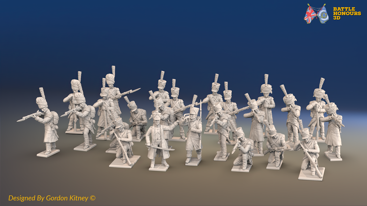 Napoleonic French Light Infantry Battalion Skirmishing - Greatcoats - 24 figures, front view