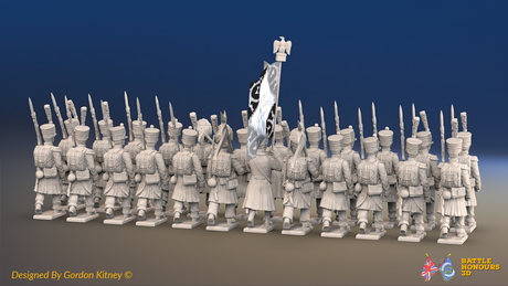Napoleonic French Line Infantry Battalion Marching - Greatcoats, Shakos - 24 figures, rear view