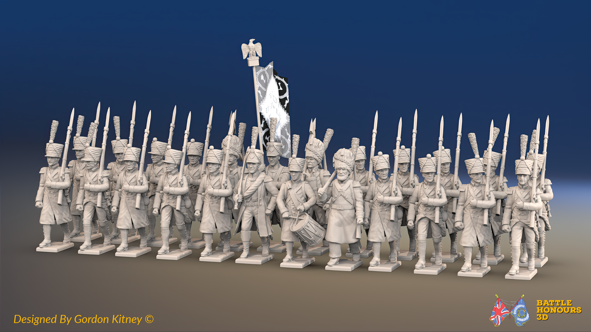 Napoleonic French Line Infantry Battalion Marching - Greatcoats, Shakos and Gaiters - 24 figures, front view