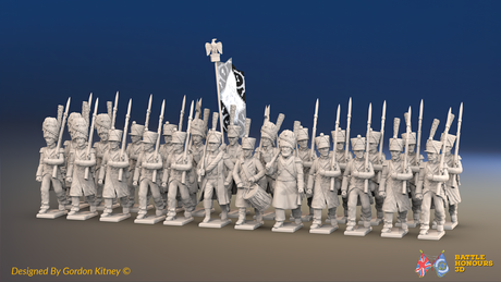 Napoleonic French Line Infantry Battalion Marching - Greatcoats, Shakos and Bearskin Grenadiers - 24 figures, front view