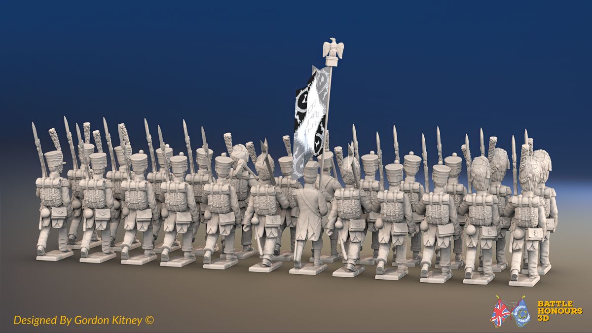 Napoleonic French Line Infantry Battalion Marching - Jackets, Shakos and Bearskin Grenadiers - 24 figures, rear view
