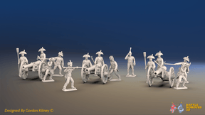 Napoleonic French Foot Artillery Battery - Bicornes and Trousers - 3 guns and 13 figures, front view