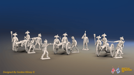 Napoleonic French Foot Artillery Battery - Bicornes and Trousers - 3 guns and 13 figures, front view