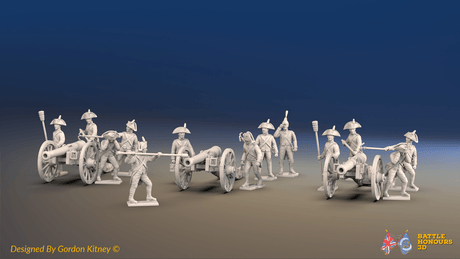 Napoleonic French Foot Artillery Battery - Bicornes and Gaiters - 3 guns and 13 figures, front view