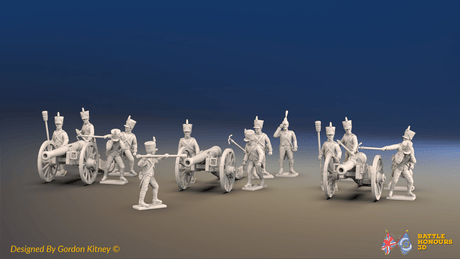 Napoleonic French Foot Artillery Battery - Covered Shakos and Gaiters - 3 guns and 13 figures, front view
