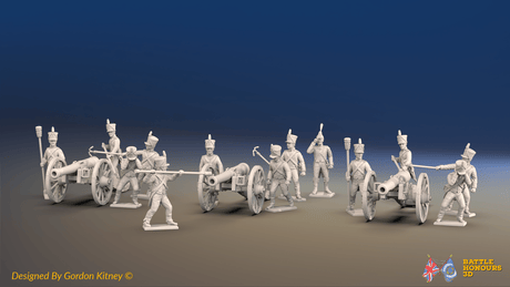Napoleonic French Foot Artillery Battery - Shakos and Trousers - 3 guns and 13 figures, front view