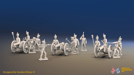 Napoleonic French Foot Artillery Battery - Shakos and Gaiters - 3 guns and 13 figures, front view