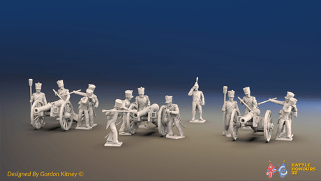 Napoleonic French Horse Artillery Battery - Covered Shakos - 3 guns and 13 figures, front view
