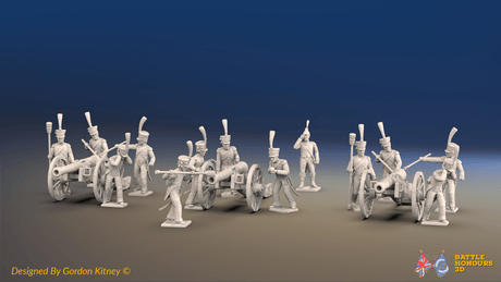 Napoleonic French Horse Artillery Battery - Shakos - 3 guns and 13 figures, front view