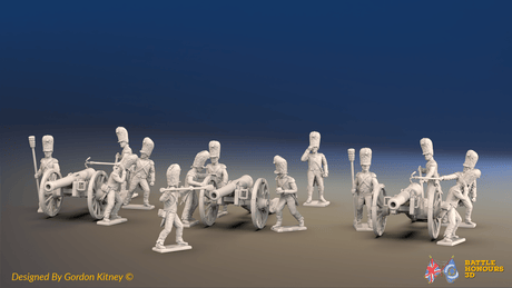 Napoleonic French Old Guard Foot Artillery Battery - 3 guns and 13 figures, front view