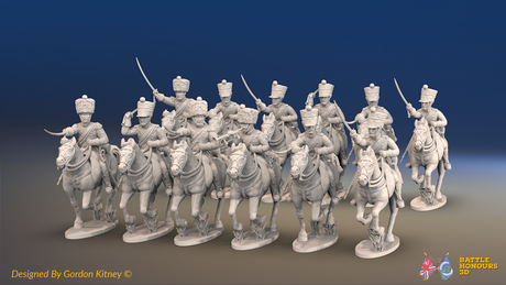 Napoleonic French Chasseurs à Cheval Regiment - Campaign Dress, Galloping - 12 mounted figures, front view