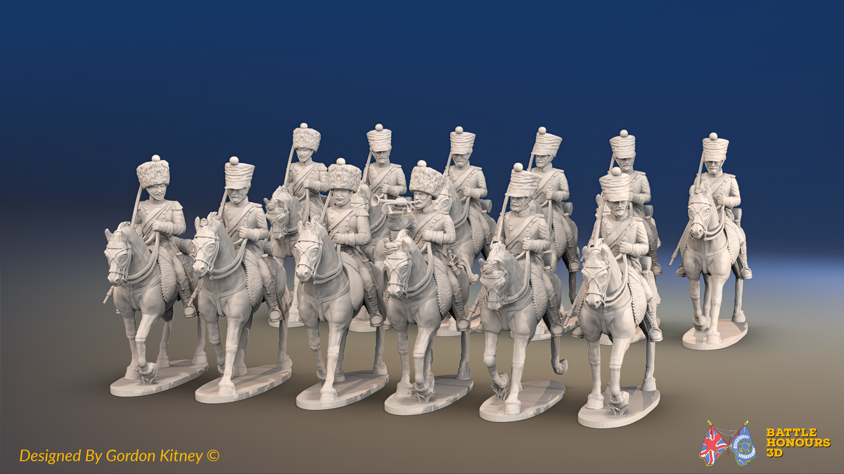 Napoleonic French Chasseurs à Cheval Regiment - Campaign Dress, Trotting - 12 mounted figures, front view