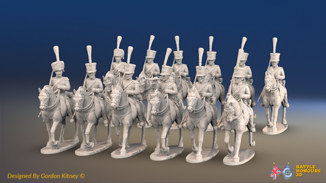 Napoleonic French Chasseurs à Cheval Regiment - Full Dress, Trotting - 12 mounted figures, front view