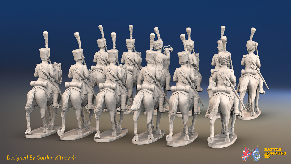 Napoleonic French Chasseurs à Cheval Regiment - Full Dress, Trotting - 12 mounted figures, rear view