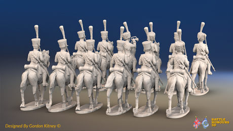 Napoleonic French Chasseurs à Cheval Regiment - Full Dress, Trotting - 12 mounted figures, rear view