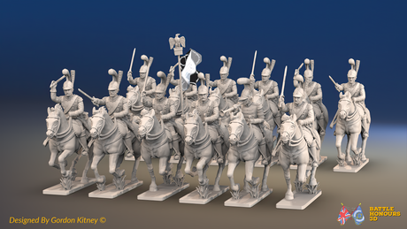 Napoleonic French Carabinier Regiment - Helmets, Galloping - 12 mounted figures, front view