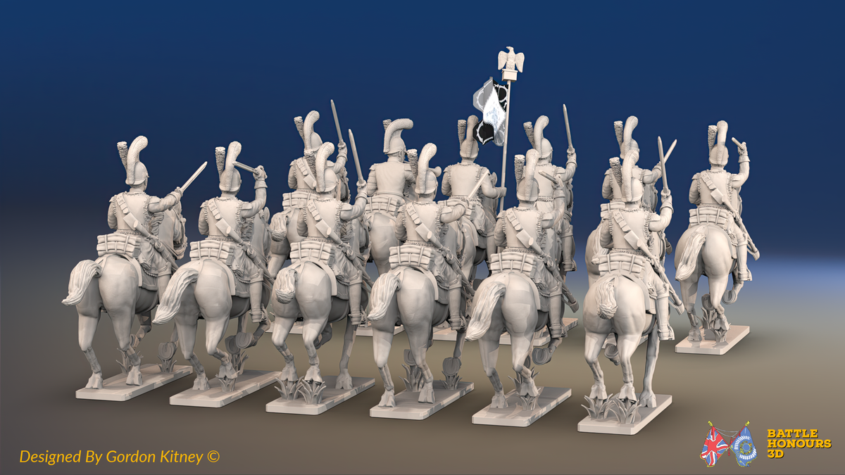 Napoleonic French Carabinier Regiment - Helmets, Galloping - 12 mounted figures, rear view