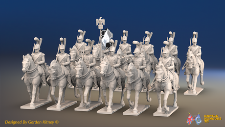 Napoleonic French Carabinier Regiment - Helmets, Trotting - 12 mounted figures, front view