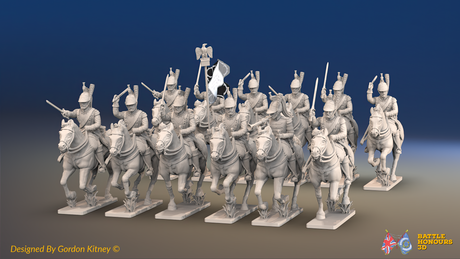 Napoleonic French Cuirassier Regiment - Galloping - 12 mounted figures, front view