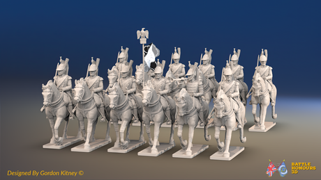 Napoleonic French Cuirassier Regiment - Trotting - 12 mounted figures, front view