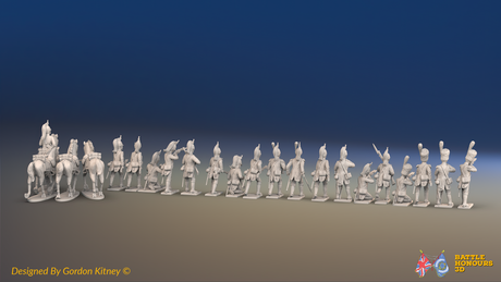 Napoleonic French Dismounted Dragoons - 19 figures and 4 horses, rear view
