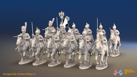 Napoleonic French Dragoon Regiment - Covered Helmets, Galloping - 12 mounted figures, front view