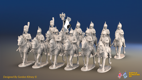 Napoleonic French Dragoon Regiment - Covered Helmets, Trotting - 12 mounted figures, front view