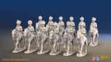 Napoleonic French Guard Cavalry Regiment - Campaign Dress, Trotting - 12 mounted figures, front view