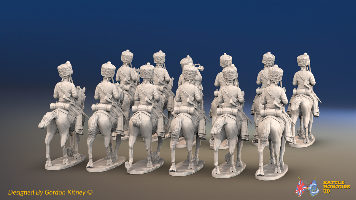Napoleonic French Guard Cavalry Regiment - Campaign Dress, Trotting - 12 mounted figures, rear view