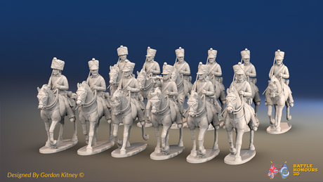 Napoleonic French Hussar Regiment - Campaign Dress, Trotting - 12 mounted figures, front view