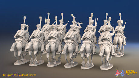 Napoleonic French Hussar Regiment - Full Dress, Galloping - 12 mounted figures, rear view